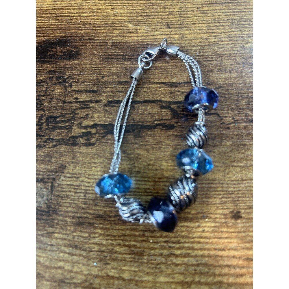 Napier Silver Tone Bracelet Blue Bobbles 7.5” New Without Tags Chic Style - Picture 4 of 8